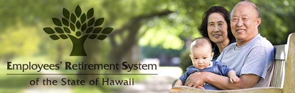 ERS banner image with elderly couple and grandchild seated on a park bench enjoying their retirement days in Hawaii.